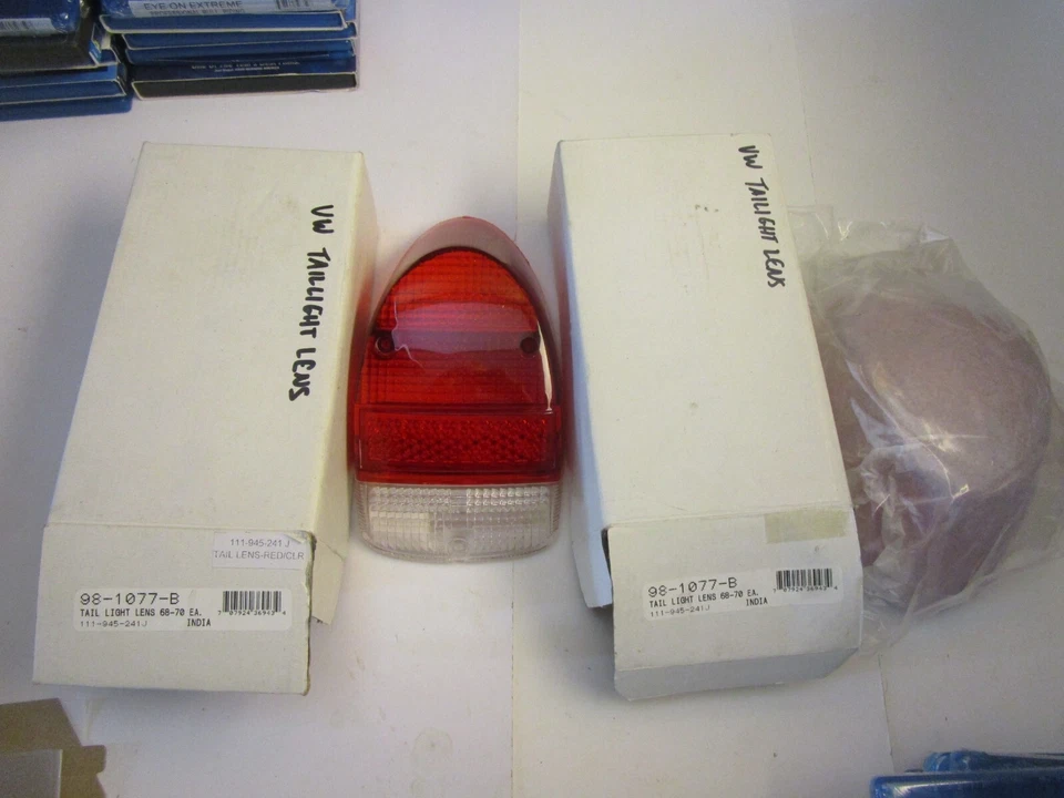 Lente de luz trasera izquierda o derecha 98-1077 1968-70 VW Bug, lente roja/blanca, par Foto 1 de 1