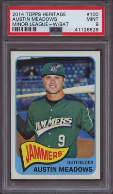2014 Topps Heritage Minor League 100 Austin Meadows PSA 9 Mint RC - Image 1 of 2