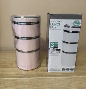 Kitchen Details Pink Insulated Lunch Box Stainless Steel Interior 3Tier 1230ml - Picture 1 of 5