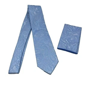 Set cravatta formale blu chiaro con abbinati Hanky e gemelli poliestere NUOVO - Foto 1 di 5