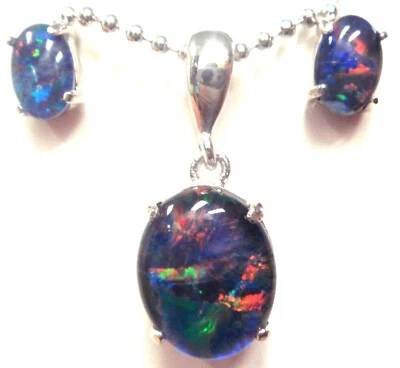 Natural Black Triplet Opal Pendant & Earring Set 9.220cts solid silver - Image 1 of 3