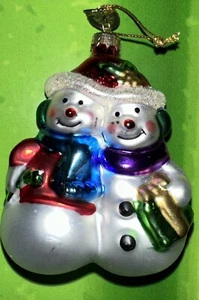 Thomas Pacconi Mr. & Mrs. Schneemann mundgeblasenes Glas 3" Weihnachtsschmuck ohne Box - Bild 1 von 3