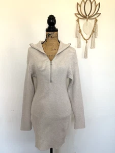 Abito maglione manica lunga elasticizzato scollo zip finto avena costine maglia sm - Foto 1 di 7