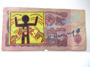 A. WARHOL/K. HARING: ORIGINAL 25 RUBEL BEARBEITET+ 2x SIGNIERT, VOM 11.02.1987 - Bild 1 von 5