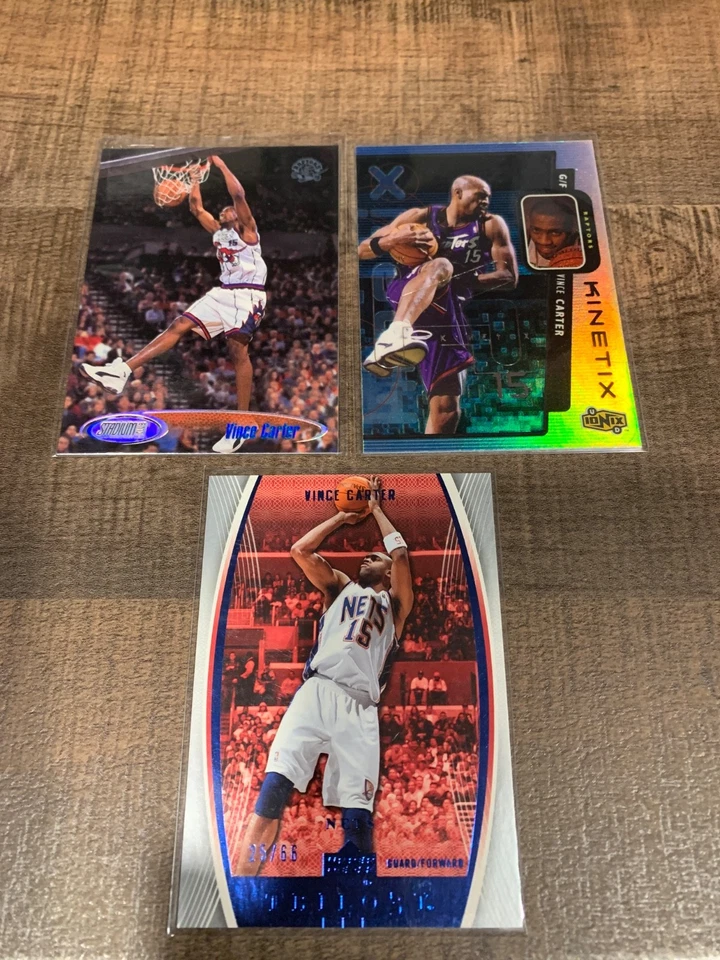 Lote de 3 cartas 1998-99 Vince Carter Stadium Club RC Ionix Kinetix Trilogy azul/66 Foto 1 de 1