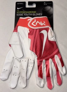 NIKE Hyperdiamond Edge YOUTH Softball Batting Gloves White Pink Size Medium $20 - Picture 1 of 4