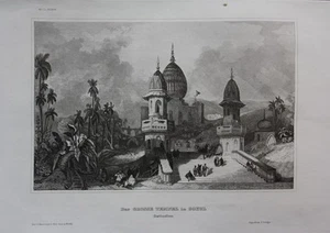 1840 - Grabado Antiguo Del Templo Gokul En Mathura, Uttar Pradesh - Imagen 1 de 1