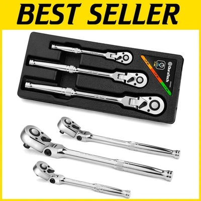Versatile 3-Piece 72-Tooth Flex-Head Ratchet Set with Quick-Release Design - Image 1 of 4