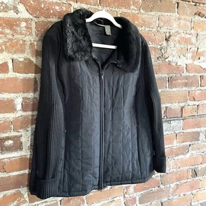 Jane Ashley Jacke Damen 1X schwarz Kunstfellkragen Puffkörper Pullover Ärmel Reißverschluss - Bild 1 von 12