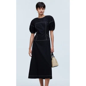Madewell Puff Sleeve Drop Waist Short Sleeve Midi Dress US Women's 4 New - Picture 1 of 8