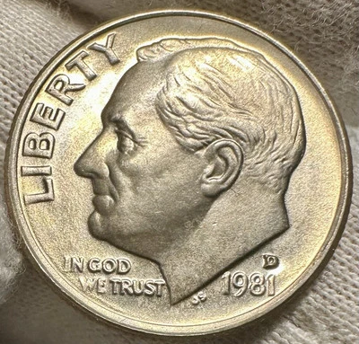 1981-D Roosevelt Dime Gem BU From Original Bank Roll Free Shipping W/Tracking - Image 1 of 4