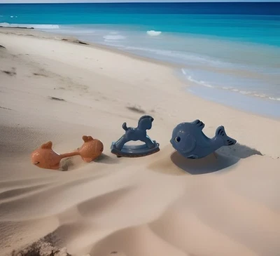 3 juguetes de sonajero bebé vintage años 50 de Knickerbocker - caballo mecedor y pez ballena Foto 1 de 4