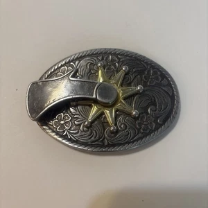 Gold Silber Finish Cowboy Schnalle Western Stiefel Schneiden Sporn Spinnschnalle USA - Bild 1 von 8