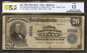 1902 $20 CENTRAL NATIONAL BANKNOTE CURRENCY TULSA OKLAHOMA PCGS 12 FINE (250H) - Picture 1 of 2