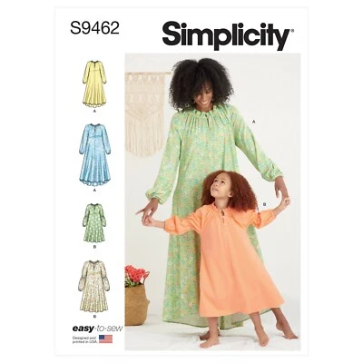 Simplicity 9462 ALL SZ EASY Raglan Nightgown Adult Child Warm Cozy Loose Pattern - Image 1 of 4