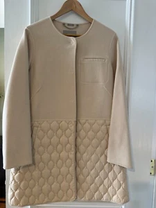 NEW SOIA & KYO WOOL IVORY LONG SLEEVES MINI COAT POCKETS ROUND NECK SIZE L - Picture 1 of 8