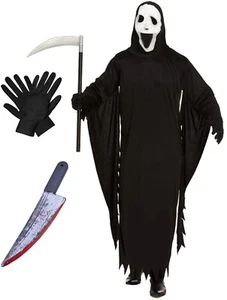 Adult Horror Halloween Scream Ghost Howling Mask, Robe 4 Piece Set Ghoul Costume - Picture 1 of 5