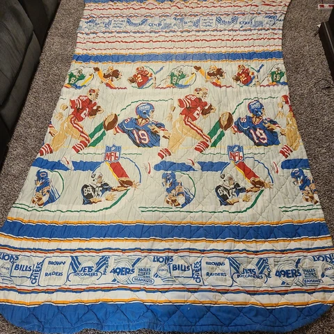 Vtg NFL Football Logo JCPenney Bedspread Comforter 77” x 104” USA Made Blanket Cover