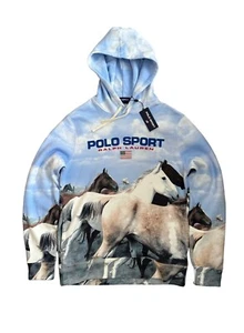 Polo Sport Ralph Lauren Wild Horses Fleece Sweatshirt Hoodie Size Medium New - Picture 1 of 10