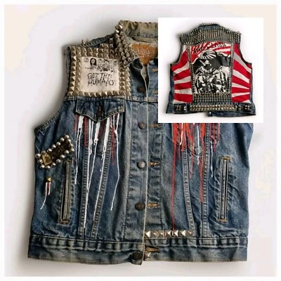 Vintage RARE Punk Battle Vest Cut-Off Levi's THE CLASH Studded Jacket Mens L  - Image 1 of 4