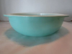 Cazuela redonda vintage de vidrio turquesa 2 quilates 024 con asas EE. UU. - Imagen 1 de 12