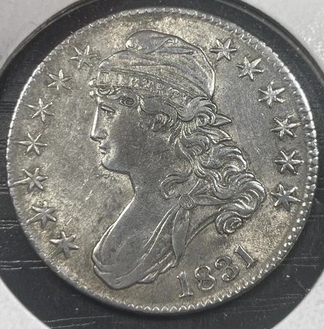 1831 Capped Bust Half Dollar AU Small Obverse Scratch Cover