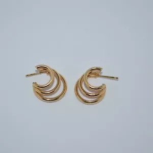 14k Yellow Gold 3 Layer Hoop Style Dimensional Earrings ~ 3.2gr - Picture 1 of 3