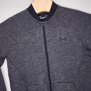 Under Armour Men Double Knit Bomber Jacket M Fitted Athletic Full Zip Gray NEW - Picture 1 of 10