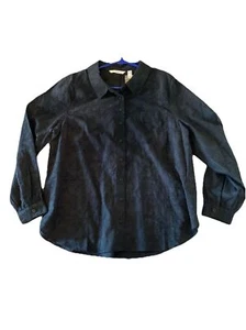 Camisa IsaacMizrah Live para mujer con botones grande floral negra L transparente - Imagen 1 de 7