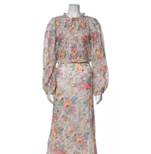 NWT SEA New York Ines Floral Long Sleeve Smocked Dress Ivory Cream Size 10 - Picture 1 of 11