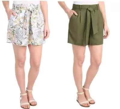 Corto corto Dalia para dama mezcla de lino corbata delantera, M, blanco combo Foto 1 de 4