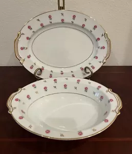 Noritake Japan Rosalie Pattern 11” Oval Platter & Oval Bowl 3052 Pink Roses - Picture 1 of 7