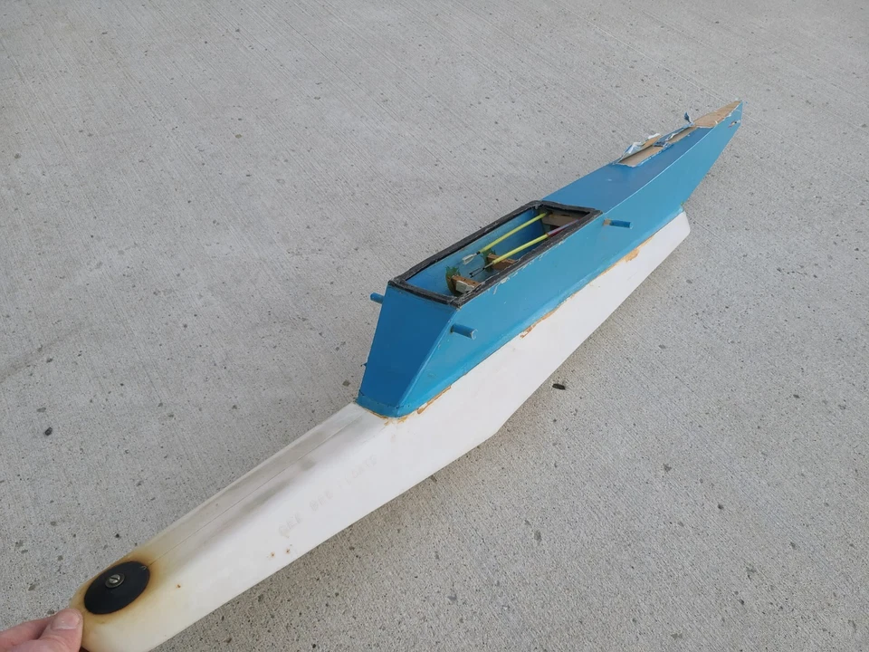 VINTAGE RC MODEL AIRPLANE FLOATPLANE PART ASSEMBLED BLUE BODY (40"x5"x7") - Image 1 of 4