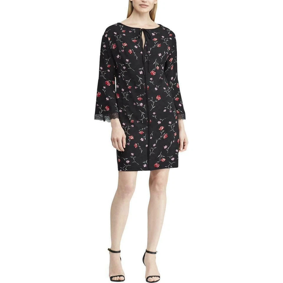 American Living Womens Agneta Black Crepe Floral Print Party Dress 16 BHFO 7417