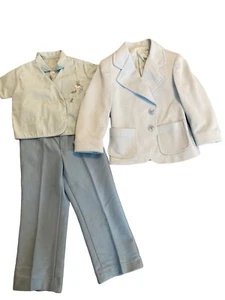 Vintage Boys 3 Piece Suit Sears 70’s Embroidered Powder Blue Flare Pants Sz 4 - Picture 1 of 12
