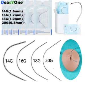 15Pcs Disposable Stainless Steel Curved Piercing Needles Ear Nose Belly 14G-20G - Picture 1 of 14