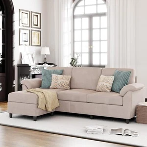 Convertible Sectional Sofa Couch Shaped Sofa with Removable Pillows Linen Fabric - Picture 1 of 8
