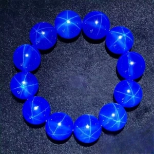 Top AAAA+ Blue Round Bead Star Sapphire Lab-Created Stretch String Bead Bracelet - Picture 1 of 5