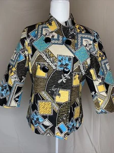 silk land Jacke Damen Blumen Oberteil schwarz türkis gelb Gr. M - Bild 1 von 10
