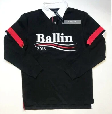 Hudson 100% AUTÉNTICO Manga Larga Cuello Negro Blanco y Rojo Balón Grande Foto 1 de 4