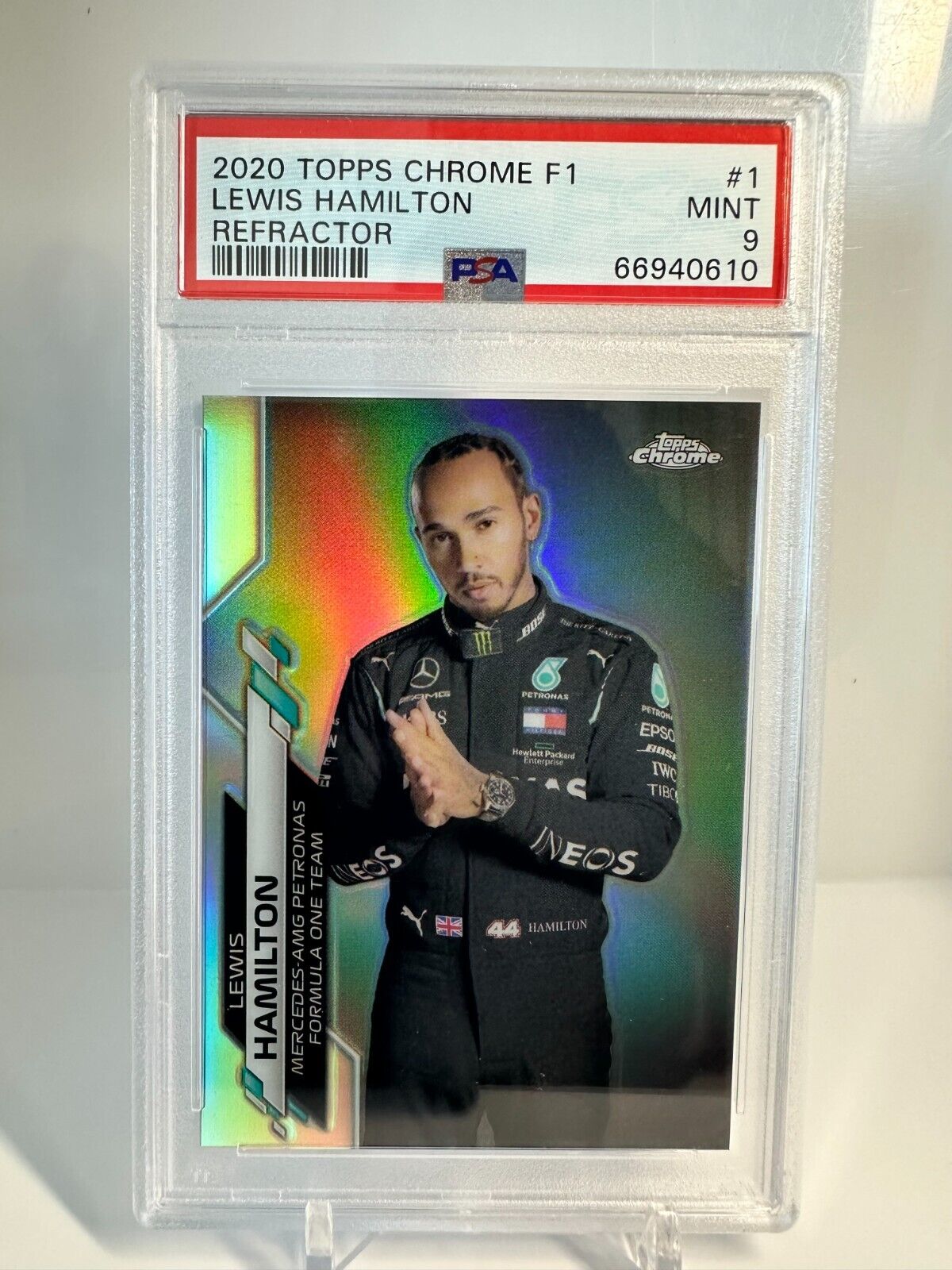 Lewis Hamilton 2020 Topps Chrome Formula 1 Refractor PSA 9 Portrait #1 Mint