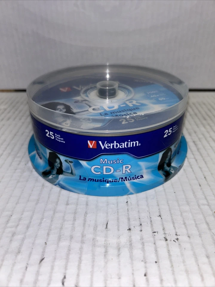 25Pack Verbatim Music CD-R 40X - 700MB - 80 Min - Audio Media Disc Spindle - NEW - Image 1 of 1