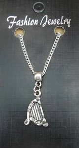 Harp Pendant Necklace 18" or 24 Inch Chain Folk Celtic Musician Charm - Picture 1 of 5