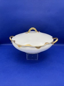 Haviland Limoges Silver Anniversary 10” Covered Dish Gold Trim Vollmer Jantzen - Picture 1 of 11