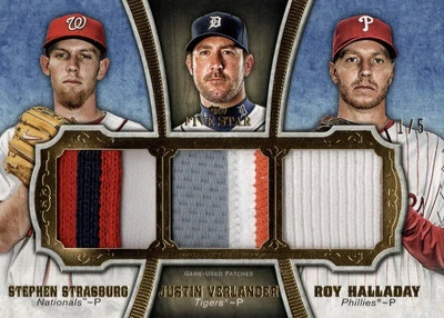2012 Topps Five Star Triple Patches #SVH Strasburg/Verlander/Halladay 1/5! - Image 1 of 2