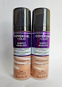 2 PACK CoverGirl + Olay Simply Ageless Liquid Foundation 250 CREAMY BEIGE LOT - Picture 1 of 3