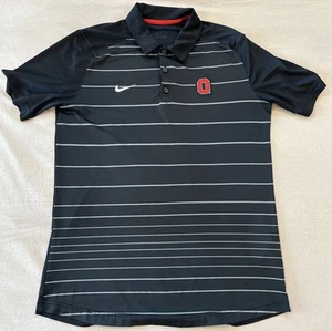 MENS NIKE Ohio State POLO SHIRT SIZE M MEDIUM Black - Block O - Striped - Picture 1 of 6