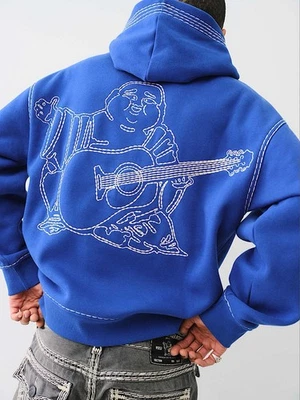 HOODIE Popover True Religion SUPER QT BUDDHA Azul Royal Masculino Tamanho 3XL 108907 (E4) - Imagem 1 de 4