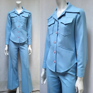 Vintage 1960/70's 2 Piece Blue Leisure Suit - Mr. Furley - Women's Size XS - Picture 1 of 9