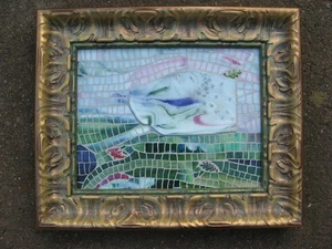 90s MODERNIST MERMAID MIRAGE 'DREAMING' Glass Mosaic OREGON ARTIST PARRIS FOLEY - Picture 1 of 15